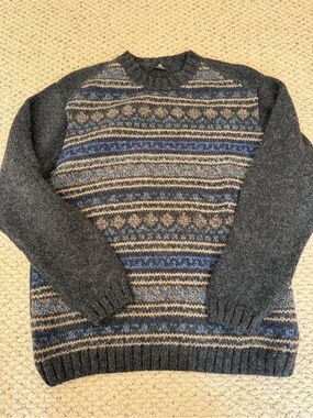 Tumi Men's Charcoal Fair Isle Crewneck Sweater - Grey & Blue